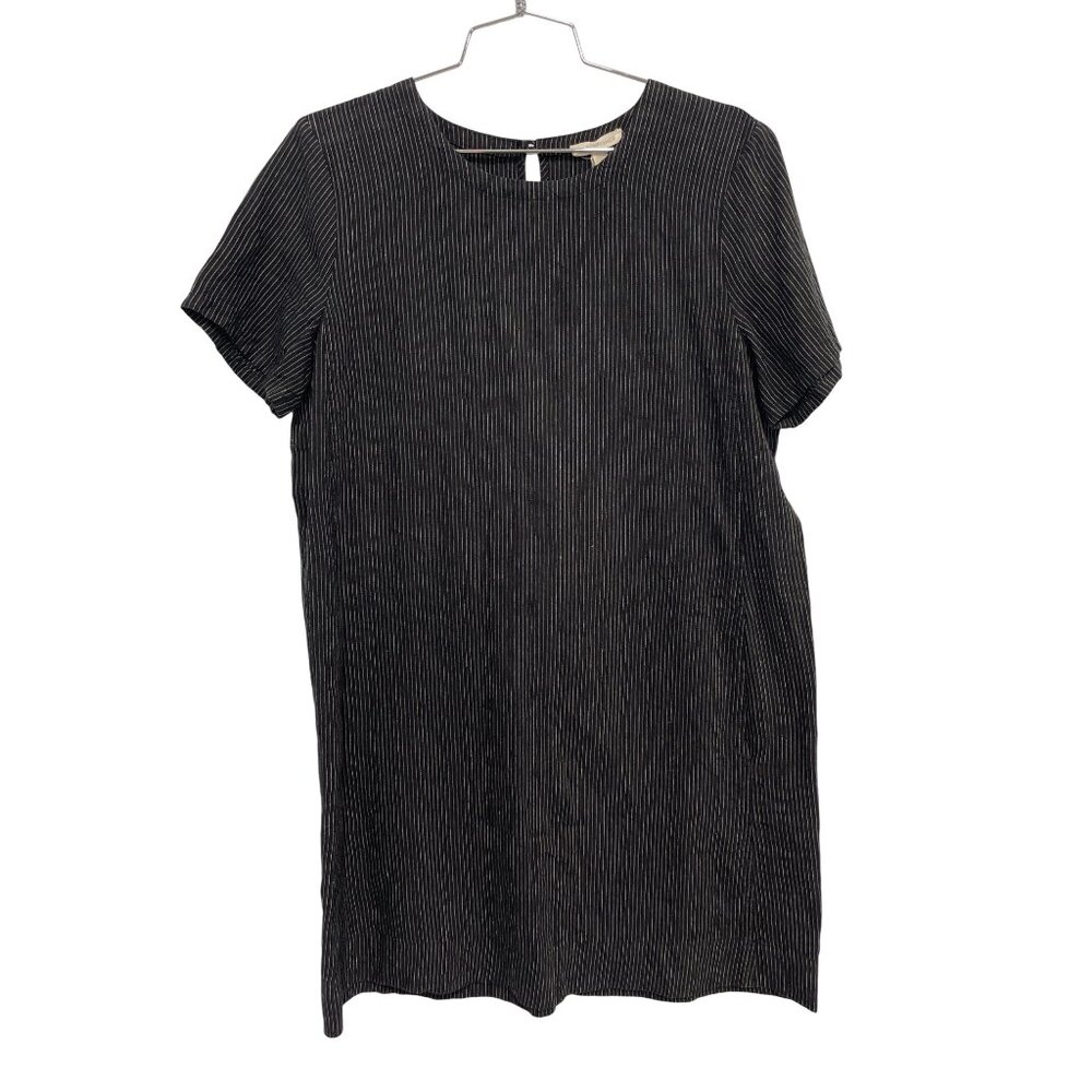 Eileen Fisher Dress Size Small Striped Short Sleeve Organic Linen Black White